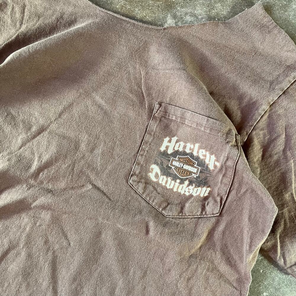 cut collar/off the should Harley davidson North canton, ohio brown biker T-shirt